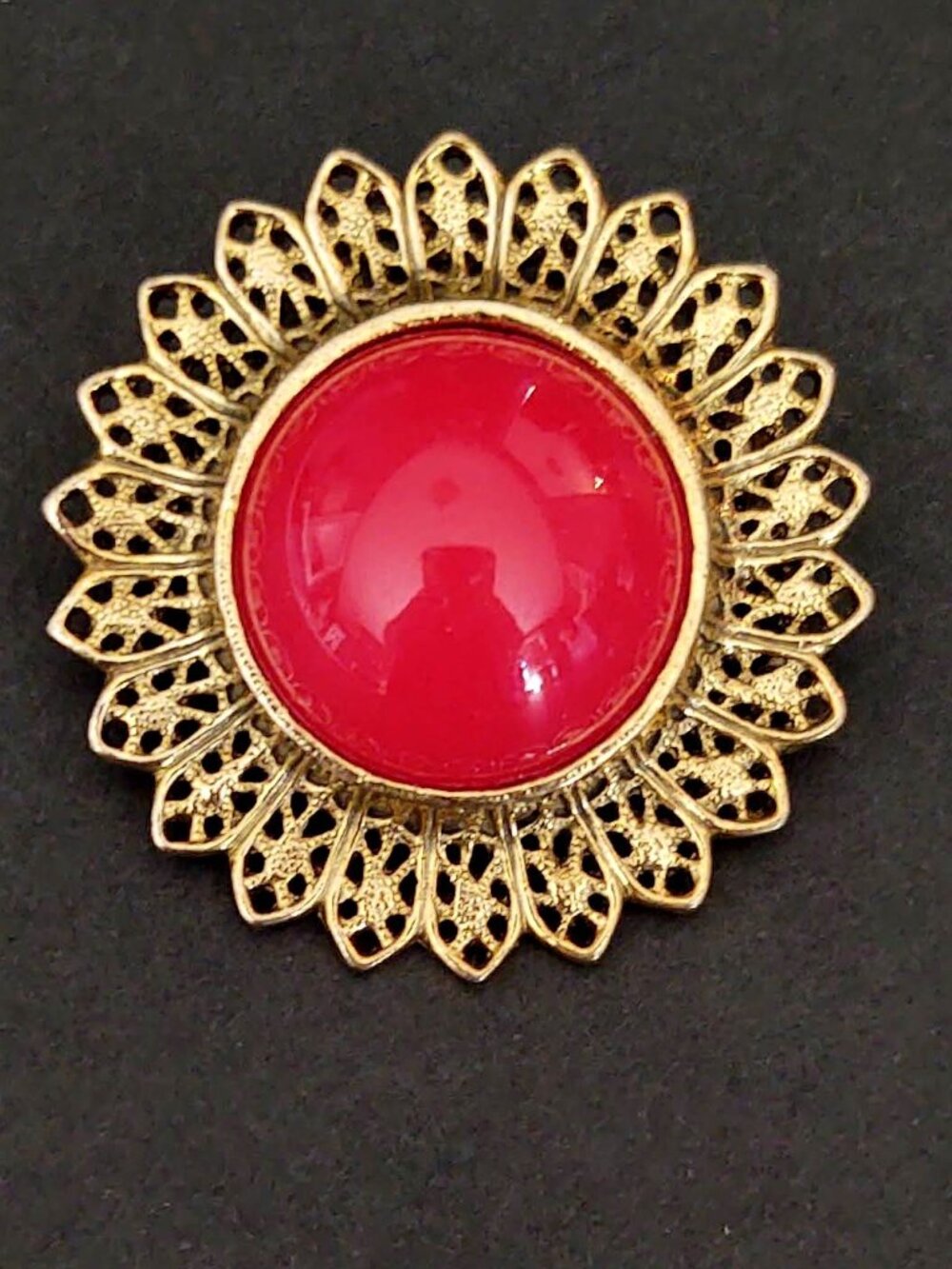 Vintage gold and red bead brooch
